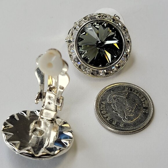 Grey Clip On Earrings, 22mm Grey ClipOns Earrings - Picture 2 of 4